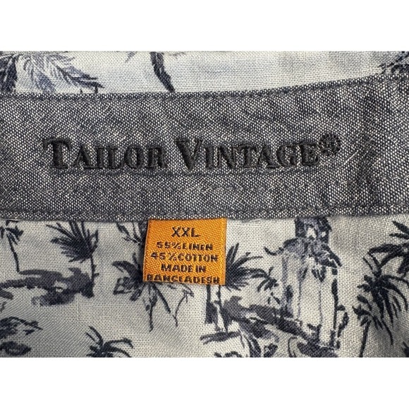 Tailor Vintage Men's Linen Blend Short Sleeve Shirt Blue Palm Trees Vacation XXL - Picture 3 of 10